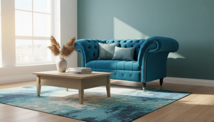 Chesterfield Sessel Design Polster Sofa Couch Blau Textil Möbel