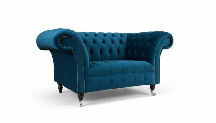 Chesterfield Sessel Design Polster Sofa Couch Blau Textil Möbel