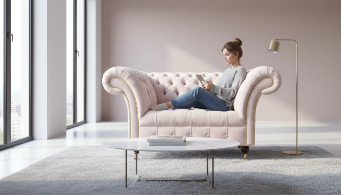 Sessel Polster Sofa Textil Chesterfield Couchen 1 Sitzer Einsitzer Rosa