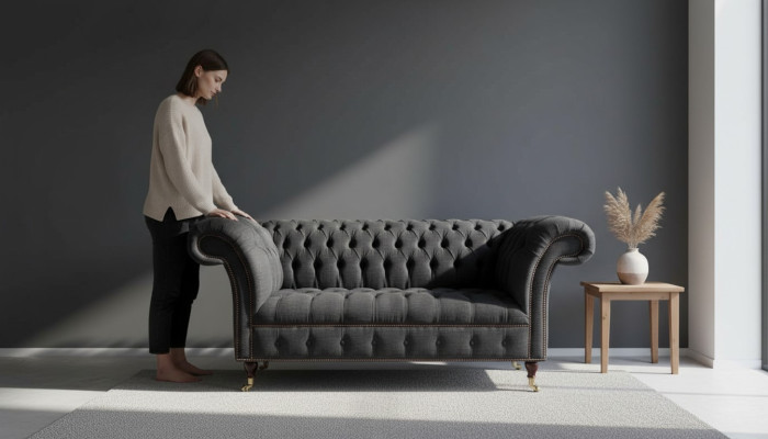 Design Chesterfield Stoff Couch Sofa 2 Sitzer Polster Textil Stoff Neu