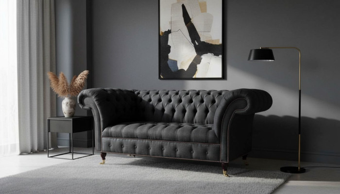 Design Chesterfield Stoff Couch Sofa 2 Sitzer Polster Textil Stoff Neu