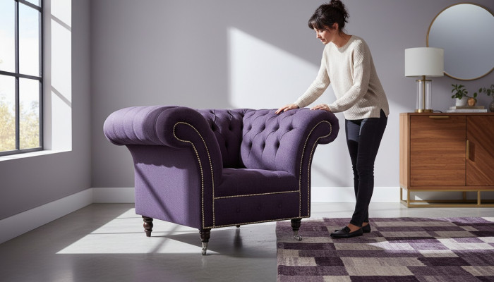 Sessel Einsitzer Luxus 1 Sitz Sitz Design Textil Lila Stoff Chesterfield
