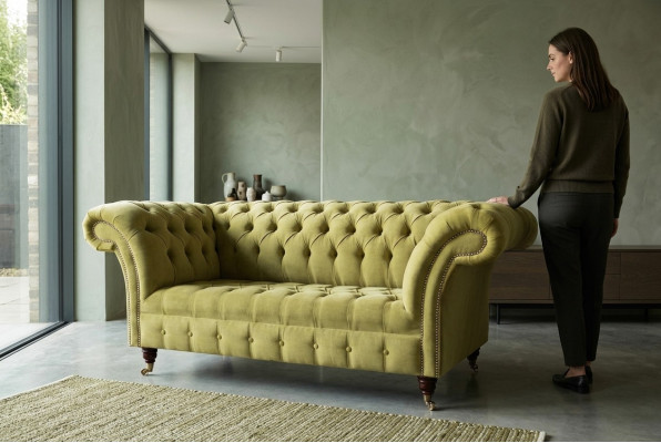 Zweisitzer Sofa Luxus 2 Sitzer Wohnzimmer Hellgrün Chesterfield Stoff Neu