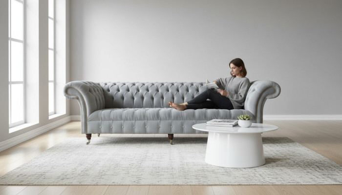 Chesterfield Design Sofa 4 Sitzer Couch Polster Luxus Textil Couchen