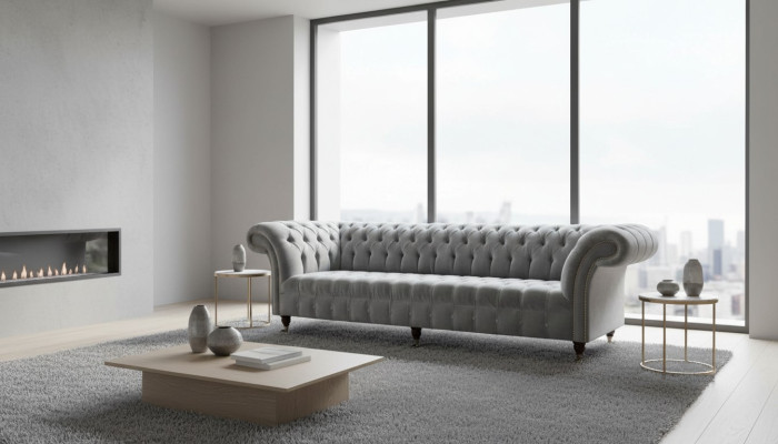 Chesterfield Design Sofa 4 Sitzer Couch Polster Luxus Textil Couchen