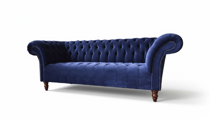 Chesterfield Design Luxus Polster Sofa Couch 3 Sitz Blau Textil Neu