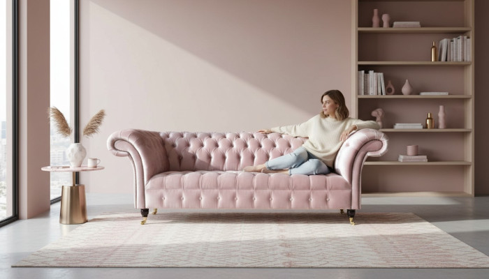 Chesterfield 3 Sitzer Sofa Stoffsofa Rosa Wohnzimmer Polster Sofas Neu