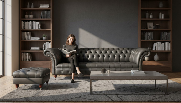 Luxus Viersitzer Sofa 4 Sitzer Wohnzimmer Chesterfield Englische Stoff Design