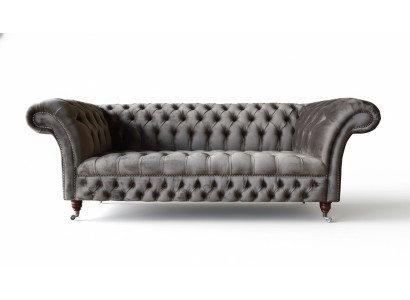 Englische Chesterfield Sofa Couch Büro Möbel Dreisitz Samt 230cm Taupe