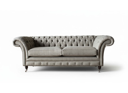 Englische Chesterfield Sofa Couch Büro Möbel Dreisitz Samt 230cm Braun