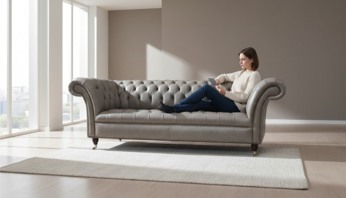 Graue Chesterfield englisch klassischer Stil Sofa Couch 3 Sitz Polster 230cm
