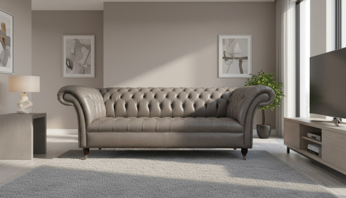Graue Chesterfield englisch klassischer Stil Sofa Couch 3 Sitz Polster 230cm