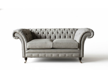 Chesterfield Grau Sofa 2 Sitz Couch Holz Möbel Dreisitzer Couchen Neu