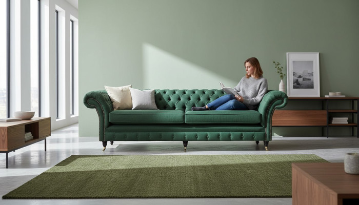 Sofa 4 Sitzer Grün Wohnzimmer Modern Design Polster Stoff Luxus 
