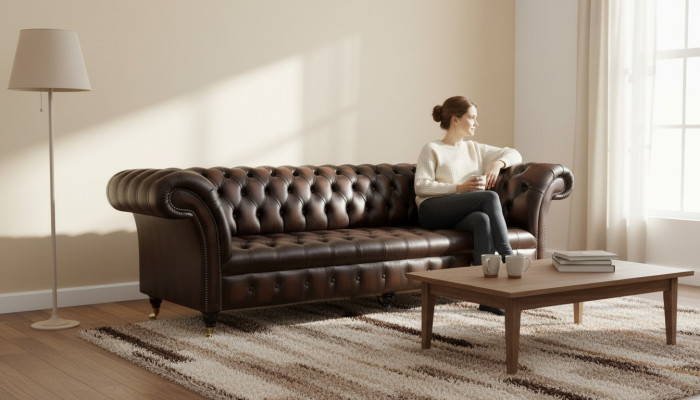 Ledersofa Sofa 4 Sitzer Couch Luxus Klassische Leder Chesterfield Sofas