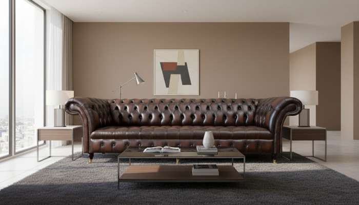 Ledersofa Sofa 4 Sitzer Couch Luxus Klassische Leder Chesterfield Sofas