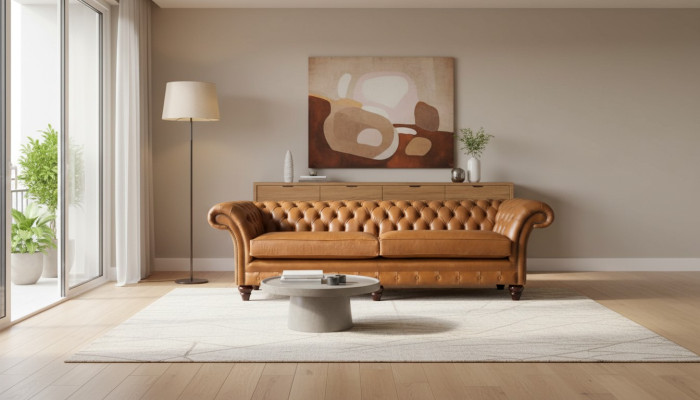 Sofa 4 Sitzer Couch Polster Chesterfield Sofa Sitz Leder Design Braun Möbel
