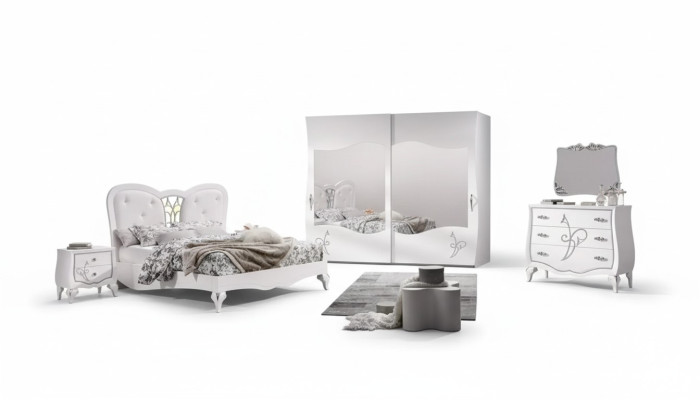 Schlafzimmer 5 tlg. Set Bett 2x Nachttische Kleiderschrank Modern Möbel