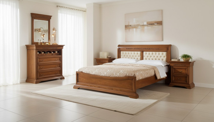 Bett Bett 2x Nachttische Holz Design Betten Schlafzimmer 5 tlg. Sets