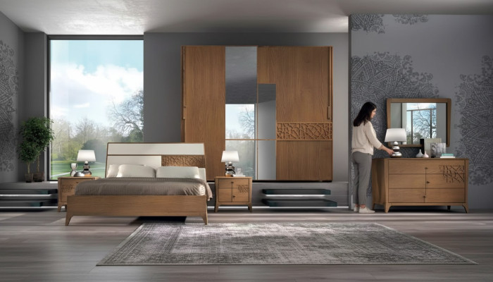 Schlafzimmer Set 6tlg. Luxus Bett 2x Nachttische Kleiderschrank Holz Neu