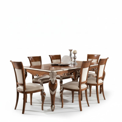 Klassische Set Esstisch + 6x Stühle Garnitur Tische Esszimmer Gruppe Neu