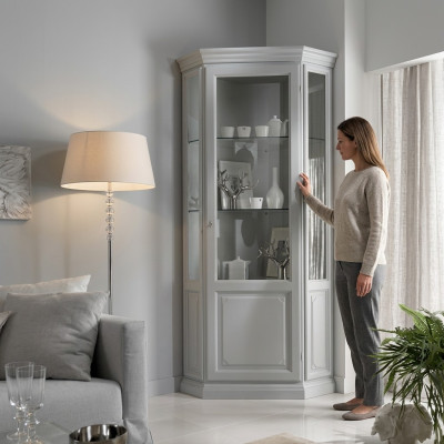 Eck Vitrine Schrank Weiß Vitrinen Wohnzimmer Klassischer Design Regal