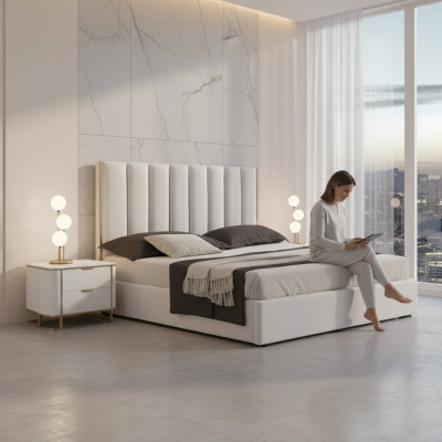 Schlafzimmer Set Luxus Bett 2x Nachttische Design neu weiß 3tlg Modern