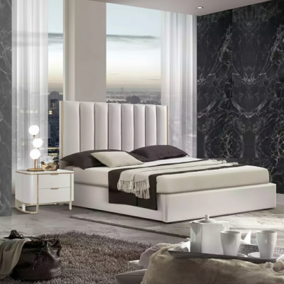 Schlafzimmer Set Luxus Bett 2x Nachttische Design neu weiß 3tlg Modern