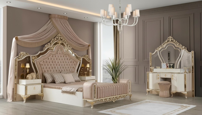 Schlafzimmer Komplettes Bett 2x Nachttische Kommode mit Spiegel 4tlg Neu