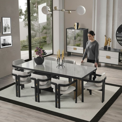 Designer Essgruppe Luxus Garnitur Esstisch 8x Stühle Esszimmer Möbel
