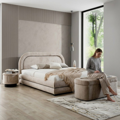 Exklusive Beige Schlafzimmer Garnitur Doppelbett Polster Nachttische