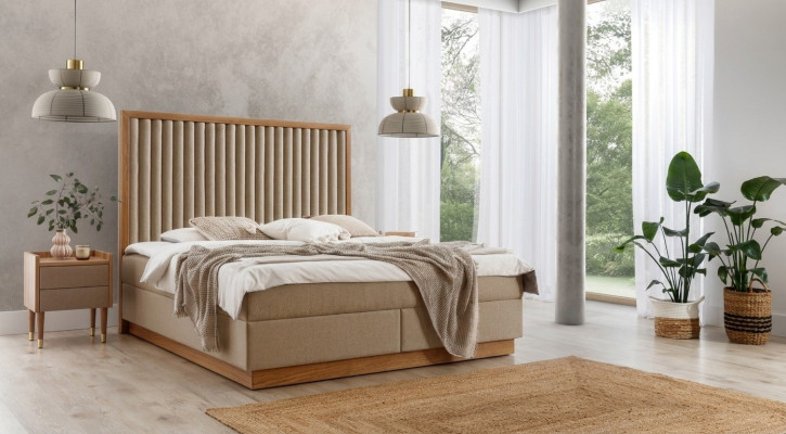 Beiges Schlafzimmer Doppelbett 2x Luxus Nachttische Edle Holz Möbel 3tlg