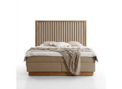 Beiges Schlafzimmer Doppelbett 2x Luxus Nachttische Edle Holz Möbel 3tlg