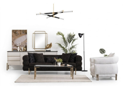 Wohnzimmer Sofa Set Designer Schwarzer Luxus Dreisitzer Weißer Sessel