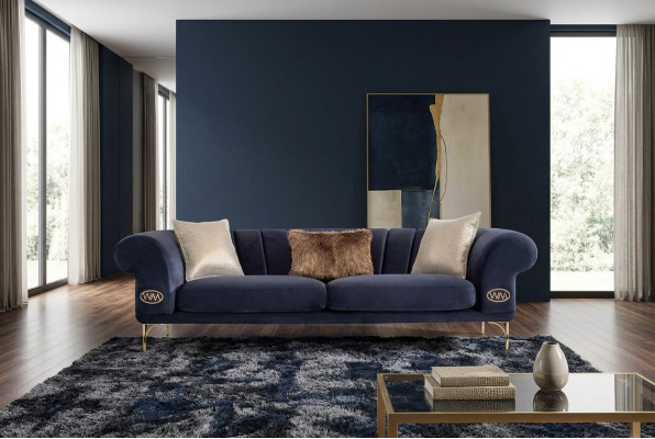 Blaue Wohnzimmer Couch Designer 3-Sitzer Polstercouchen Sitzmöbel Neu