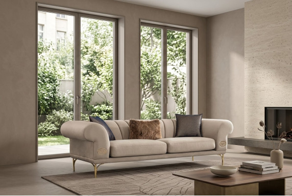 Beiger Dreisitzer Luxus Polstercouch Wohnzimmer Sitzmöbel 3-Sitzer Neu