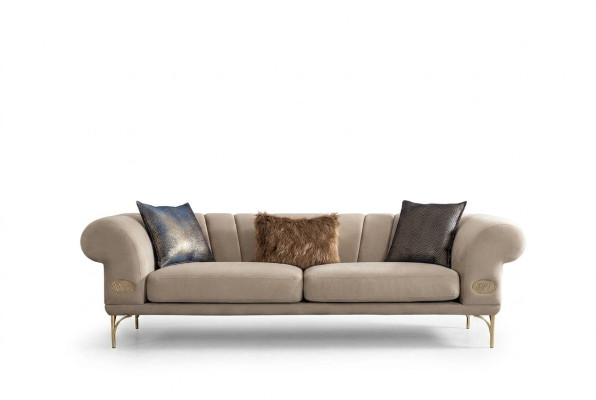 Beiger Dreisitzer Luxus Polstercouch Wohnzimmer Sitzmöbel 3-Sitzer Neu