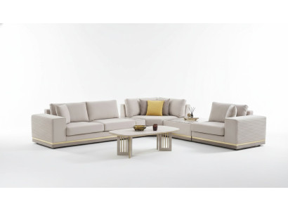 Wohnzimmer Hellbeiges Ecksofa L-Form Couch Modernes Textil Sofa Möbel
