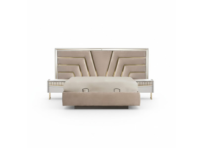 Beiges Schlafzimmer Bett Designer 2x Nachttische Stivoller Set 3tlg