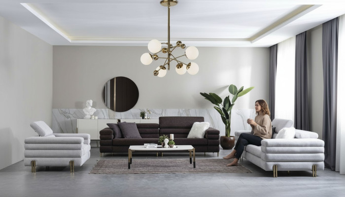 Wohnzimmer Designer Sofagarnitur 3+3+1 Sitzer Braune Couchgarnitur Set
