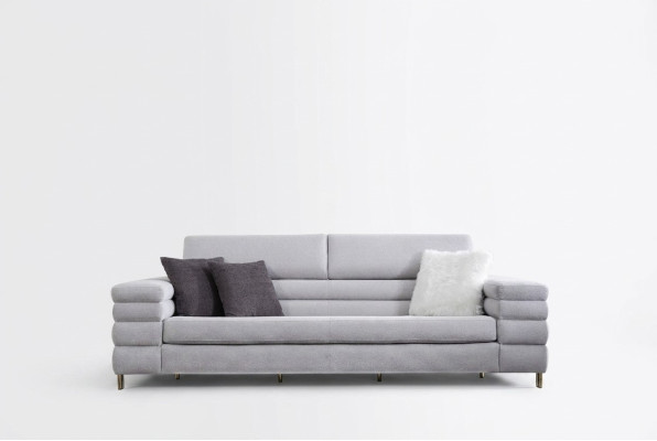Grauer Dreisitzer Luxus 3-er Sofa Wohnzimmer Möbel Holzgestell Couch