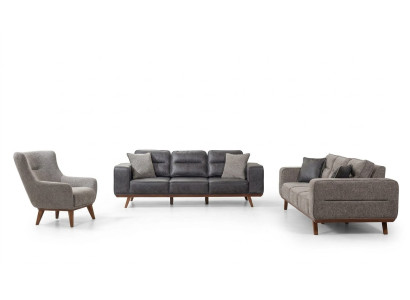 Graue Komplette Wohnzimmer Sofagarnitur 2x Dreisitzer Sessel 3tlg Set