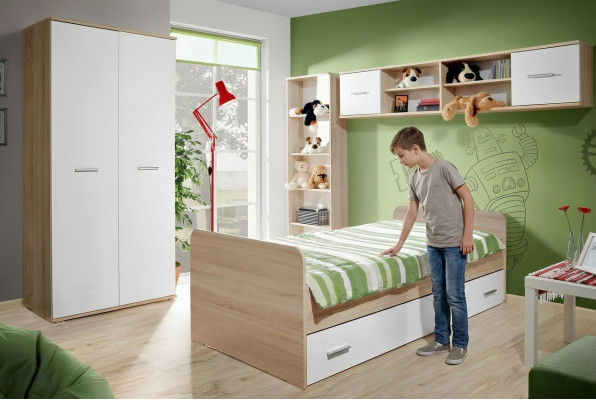 Kinderzimmer Komplett Bett Kleiderschrank Bücherregal Wandregal Set 5 tlg