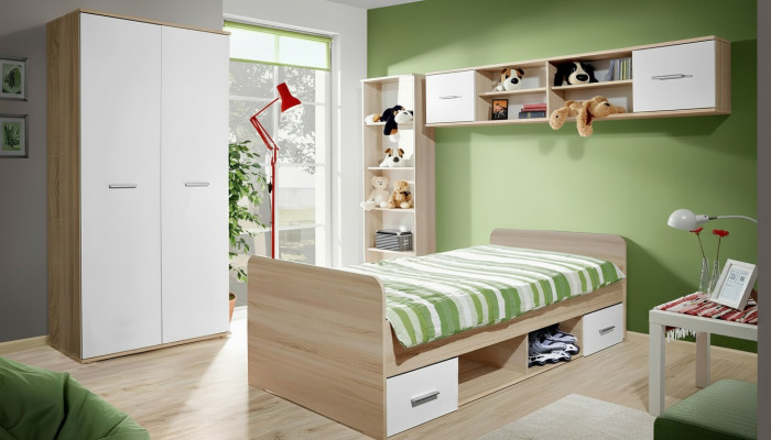 Kinderzimmer Komplett Bett Kleiderschrank Bücherregal Wandregal Set 5 tlg