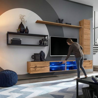 Braun Luxus Neu Wohnwand Set Wohnzimmermöbel Einrichtung Wandschrank Wand Regal