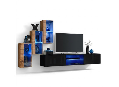 Wohnzimmermöbel Neu Wohnwand 210 cm 3x Wandschrank Einrichtung Luxus Wand Regale