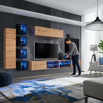 Komplett Designer Modern Wohnwand Wand Regale TV-Ständer Holzmöbel Wandschrank