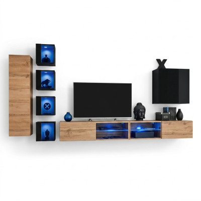 Komplett Designer Modern Wohnwand Wand Regale TV-Ständer Holzmöbel Wandschrank