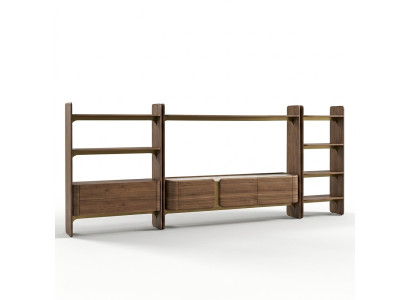 Luxus Wohnwand Design Wohnzimmer Garnitur Möbel Braun Holz Bücherregal Regale