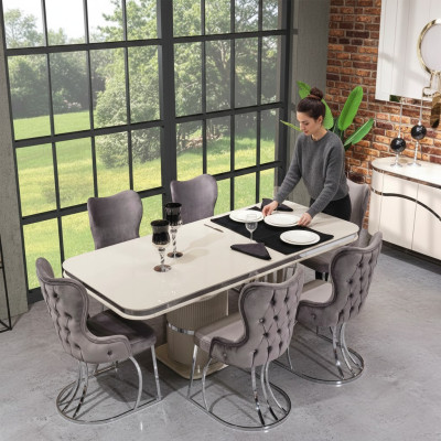 Tisch 6x Stühle 7tlg Esszimmer Holztisch Esszimmer Set Gruppe Design